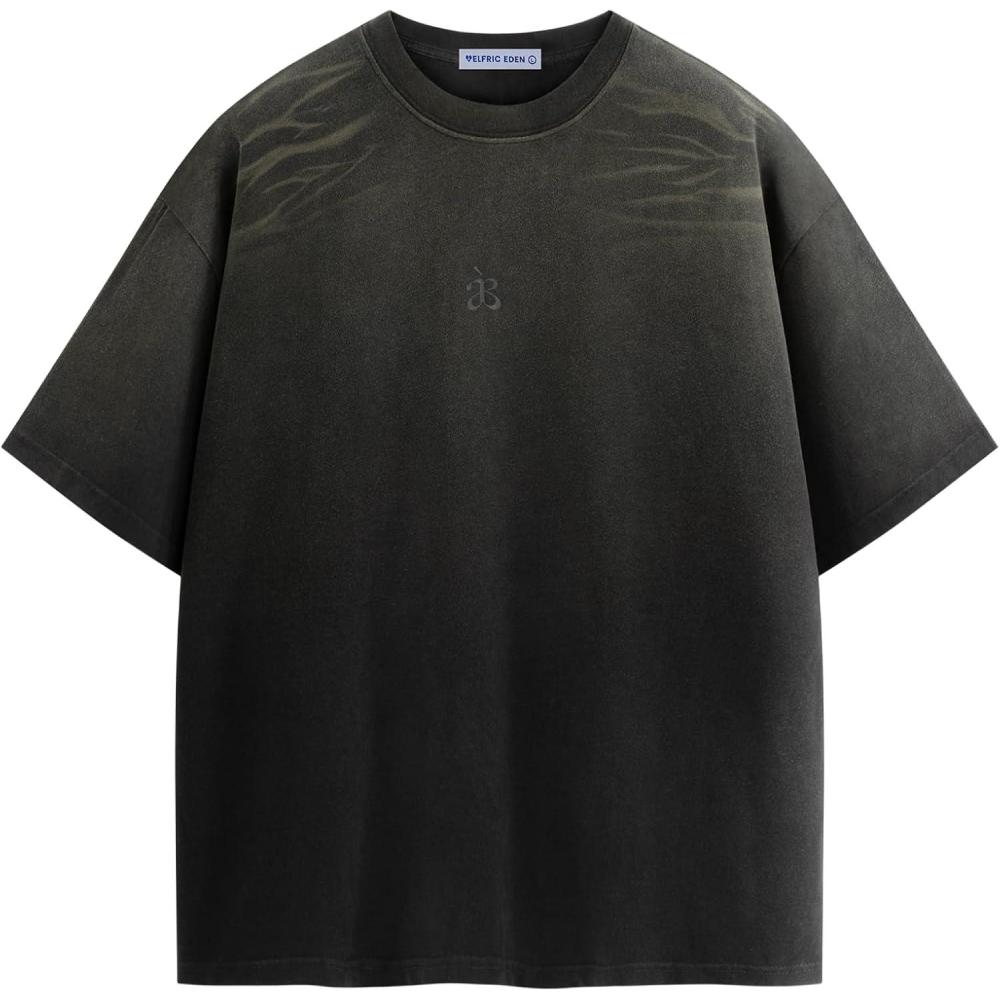 image:imageAelfric Eden Mens Oversized TShirt Unisex Gradient Washed Tee Vintage Cotton Short Sleeve Summer StreetwearBlack