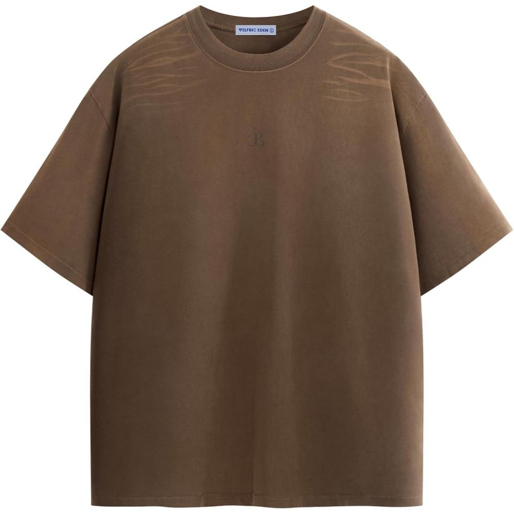 image:imageAelfric Eden Mens Oversized TShirt Unisex Gradient Washed Tee Vintage Cotton Short Sleeve Summer StreetwearBrown