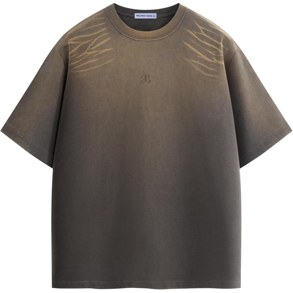 image:imageAelfric Eden Mens Oversized TShirt Unisex Gradient Washed Tee Vintage Cotton Short Sleeve Summer StreetwearDark Grey