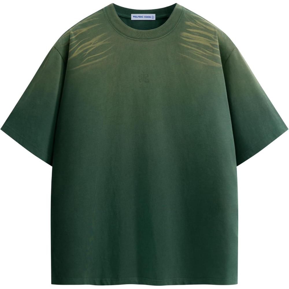 image:imageAelfric Eden Mens Oversized TShirt Unisex Gradient Washed Tee Vintage Cotton Short Sleeve Summer StreetwearGreen
