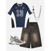 image:imageAelfric Eden Jersey Shirts Color Blocking VNeck Tee Oversized Vintage T Shirt Short Sleeve Casual Summer TopsNavy Blue