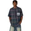 image:imageAelfric Eden Mens Button Down Shirts Number Print Plaid Necktie Short Sleeve Shirt Casual Summer ShirtsBlue