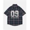 image:imageAelfric Eden Mens Button Down Shirts Number Print Plaid Necktie Short Sleeve Shirt Casual Summer ShirtsBlue