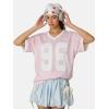 image:imageAelfric Eden Womens Jersey Tshirts Letter Printed Tees V Neck Mesh Short Sleeve Y2k Summer Casual Tops Clothes01 Pink