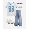 image:imageAelfric Eden Womens Jersey Tshirts Letter Printed Tees V Neck Mesh Short Sleeve Y2k Summer Casual Tops ClothesWhite Blue