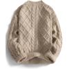 image:imageAelfric Eden Womens Oversized Sweaters 2025 Cable Knit Chunky Sweater Lantern Sleeve Crewneck Pullover Loose OutfitsBeige