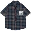 image:imageAelfric Eden Mens Button Down Shirts Number Print Plaid Necktie Short Sleeve Shirt Casual Summer ShirtsBlue