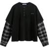 image:imageAelfric Eden Mens Vintage Plaid Patchwork Acid Wash TShirts Heavy Weight Long Sleeve Tshirt Cotton Casual Tee TopsBlack