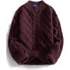 image:imageAelfric Eden Womens Oversized Sweaters 2025 Cable Knit Chunky Sweater Lantern Sleeve Crewneck Pullover Loose OutfitsRed