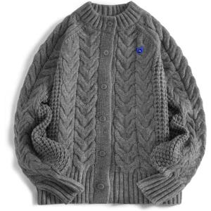 image:imageAelfric Eden Chunky Cardigan Sweaters for Women Oversized Cable Knit Open Front Cardigans Long Sleeve Crewneck Trendy OutfitsGrey