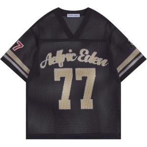 image:imageAelfric Eden Cropped Jersey for Women Mesh Boxy Y2k Shirts V Neck Graphic Tees Football Number Streetwear T Shirt TopsBlack