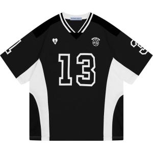 image:imageAelfric Eden Jersey Shirts Color Blocking VNeck Tee Oversized Vintage T Shirt Short Sleeve Casual Summer TopsBlack