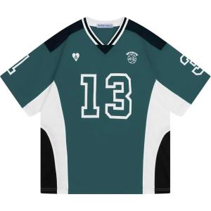 image:imageAelfric Eden Jersey Shirts Color Blocking VNeck Tee Oversized Vintage T Shirt Short Sleeve Casual Summer TopsGreen