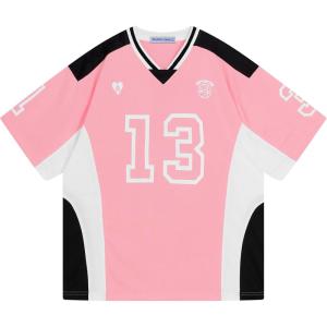 image:imageAelfric Eden Jersey Shirts Color Blocking VNeck Tee Oversized Vintage T Shirt Short Sleeve Casual Summer TopsPink