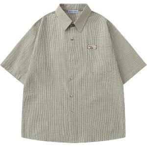 image:imageAelfric Eden Mens Button Down Plaid Shirts Short Sleeve Oversized Polo Tee Vintage T ShirtsBrwon