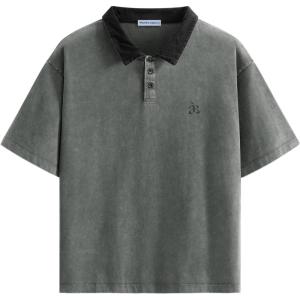 image:imageAelfric Eden Mens Oversized Washed Polo T Shirts Heavyweight Vintage Cotton Tees Short Sleeve Tops UnisexDark Grey