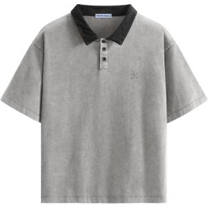 image:imageAelfric Eden Mens Oversized Washed Polo T Shirts Heavyweight Vintage Cotton Tees Short Sleeve Tops UnisexLight Grey