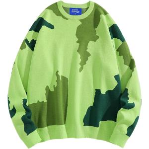 image:imageAelfric Eden Mens Sweater Camouflage Color Blocking Printed Casual Oversized Sweater PulloverGreen
