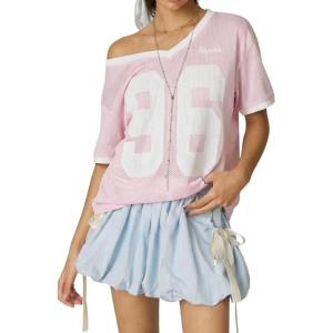 image:imageAelfric Eden Womens Jersey Tshirts Letter Printed Tees V Neck Mesh Short Sleeve Y2k Summer Casual Tops Clothes01 Pink