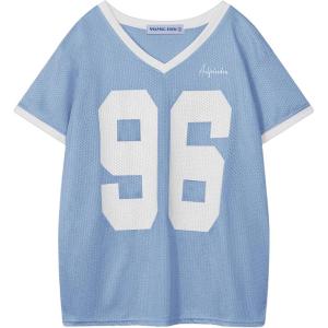 image:imageAelfric Eden Womens Jersey Tshirts Letter Printed Tees V Neck Mesh Short Sleeve Y2k Summer Casual Tops ClothesBlue