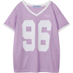 image:imageAelfric Eden Womens Jersey Tshirts Letter Printed Tees V Neck Mesh Short Sleeve Y2k Summer Casual Tops ClothesPurple