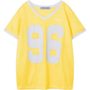 image:imageAelfric Eden Womens Jersey Tshirts Letter Printed Tees V Neck Mesh Short Sleeve Y2k Summer Casual Tops ClothesYellow