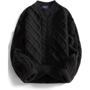 image:imageAelfric Eden Womens Oversized Sweaters 2025 Cable Knit Chunky Sweater Lantern Sleeve Crewneck Pullover Loose OutfitsBlack