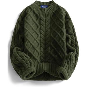 image:imageAelfric Eden Womens Oversized Sweaters 2025 Cable Knit Chunky Sweater Lantern Sleeve Crewneck Pullover Loose OutfitsGreen