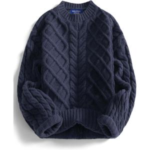 image:imageAelfric Eden Womens Oversized Sweaters 2025 Cable Knit Chunky Sweater Lantern Sleeve Crewneck Pullover Loose OutfitsNavy Blue