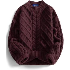 image:imageAelfric Eden Womens Oversized Sweaters 2025 Cable Knit Chunky Sweater Lantern Sleeve Crewneck Pullover Loose OutfitsRed