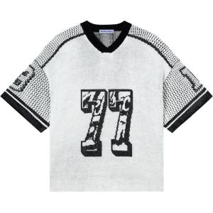 image:imageAelfric Eden Womens Short Sleeve Sweater Oversized Knit Tops Number Shirt Graphic Y2k Pullover Sweaters Trendy Boho ClothesWhite
