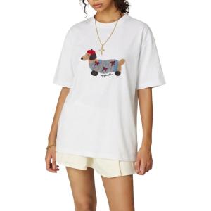 image:imageAelfric Eden Mens Oversized Graphic Tees Dog Embroidery Casual Women Tshirts Short Sleeve Top Cotton Cute Tee ShirtWhite