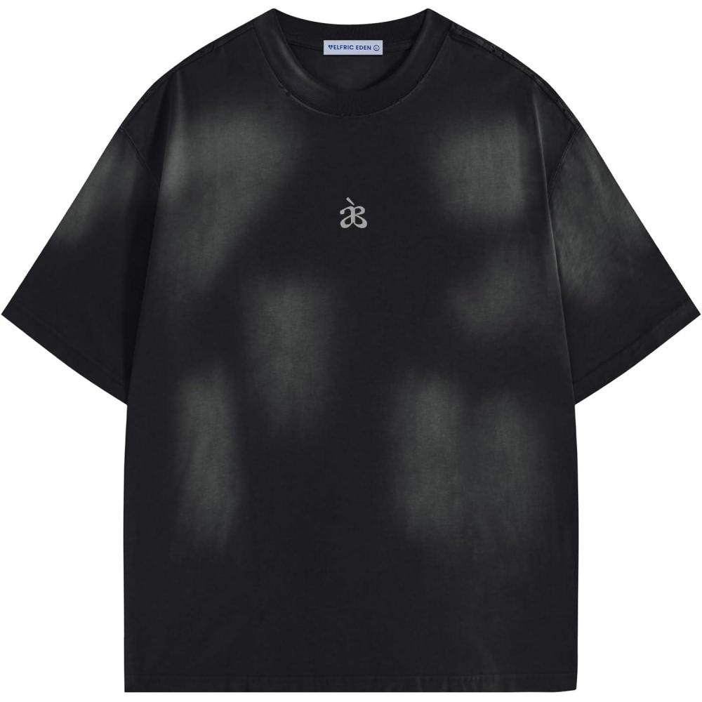 image:imageAelfric Eden Unisex Oversized Color Block Tshirts Men Vintage Washed Tees Cotton Casual Short Sleeve TopsBlack
