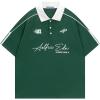 image:imageAelfric Eden Mens Vintage Letter Polo Tee Oversized Button Collar Graphic Patchwork T Shirt Short Sleeve Summer TopsGreen