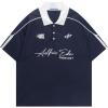 image:imageAelfric Eden Mens Vintage Letter Polo Tee Oversized Button Collar Graphic Patchwork T Shirt Short Sleeve Summer TopsNavy Blue