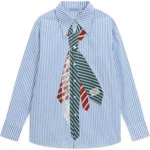 image:imageAelfric Eden Button Down Shirts Unisex Necktie Print Stripe Long Sleeve Shirt Casual Streetwear ShirtsBlue