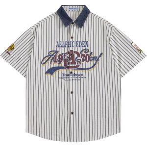image:imageAelfric Eden Mens Striped Denim Collar Shirts Short Sleeve Button Down Polo Shirt Vintage Casual Summer Beach ShirtsBeige