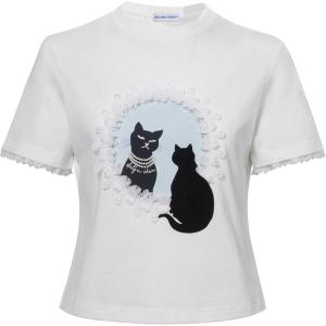 image:imageAelfric Eden Womens Baby Tee Y2k Cat Graphic Shirt Grunge Slim Fit Vintage lace Shirts for Women Short Sleeve Crop TeesWhite