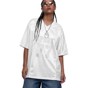 image:imageAelfric Eden Womens Number Lace Jersey Tops Graphic Short Sleeve V Neck Tees Oversized TShirt TopsWhite