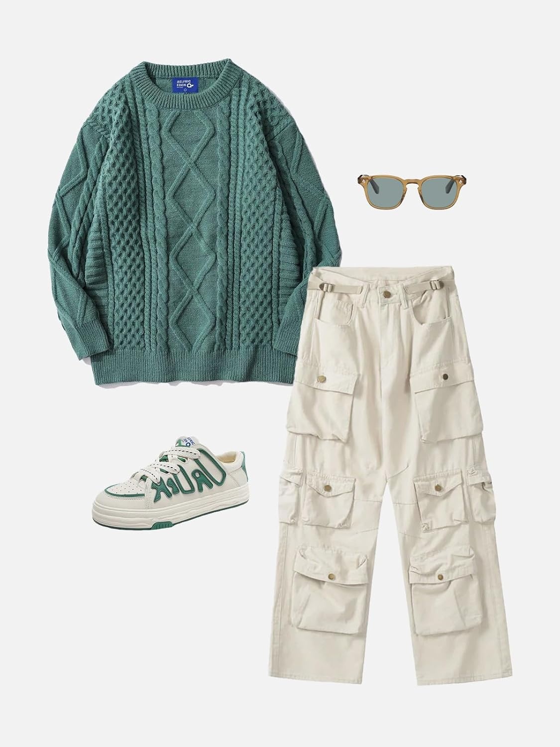 image:imageAelfric Eden Cable Knit Sweater Women Vintage Chunky Cream Sweater Men Woven Crewneck Knitted Pullover greenhttpstcorpamazoncomV1281694436overview