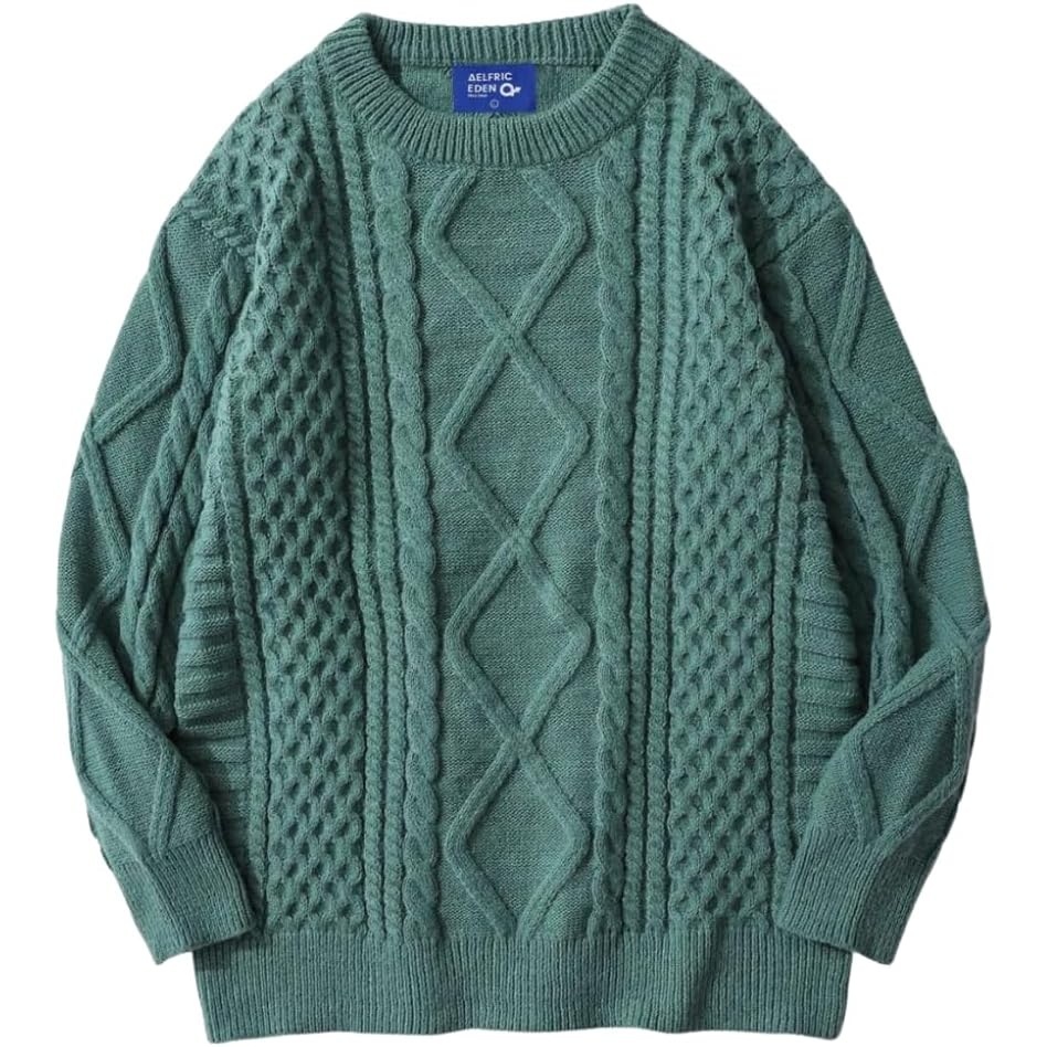 image:imageAelfric Eden Cable Knit Sweater Women Vintage Chunky Cream Sweater Men Woven Crewneck Knitted Pullover greenhttpstcorpamazoncomV1281694436overview
