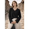 image:imageAelfric Eden Cropped Sweater for Women VNeck Flare Sleeve Crop Sweater Oversized Pullover Jumper Knit TopsBlack