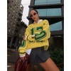 image:imageAelfric Eden Graphic Polo Sweater Women Oversized V Neck Knit Sweaters Y2k Long Sleeve Pullover Vintage Number Sweater TopsYellow