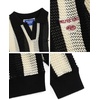image:imageAelfric Eden Mens Striped Crochet Fall Sweaters Vinatge V Neck Pullover Sweater Long Sleeve Knit Textured SweaterBlack