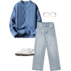 image:imageAelfric Eden Oversized Sweater 90s Vintage Cable Knit Long Sleeve Women Heavy Crewneck PulloverBlue