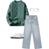 image:imageAelfric Eden Oversized Sweater 90s Vintage Cable Knit Long Sleeve Women Heavy Crewneck PulloverGreen