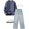 image:imageAelfric Eden Oversized Sweater 90s Vintage Cable Knit Long Sleeve Women Heavy Crewneck PulloverHaze Blue