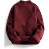 image:imageAelfric Eden Womens Oversized Cable Knit Chunky Sweater Mock Neck Long Sleeve Heart Knit Pullover Sweater 2025 Fall OutfitRed