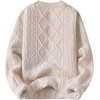 image:imageAelfric Eden Womens Oversized Cable Knit Crewneck Sweaters Long Sleeve Sweater Chunky Loose Outfits PulloverBeige