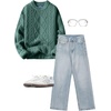 image:imageAelfric Eden Womens Oversized Cable Knit Crewneck Sweaters Long Sleeve Sweater Chunky Loose Outfits PulloverGreen